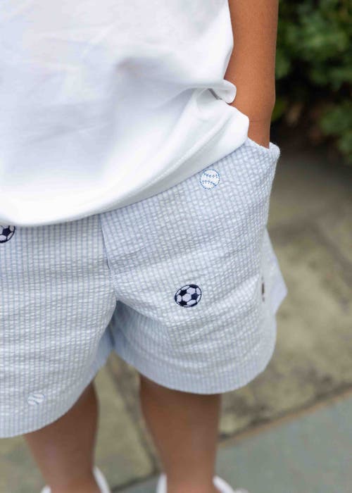 Florence Eiseman Check Seersucker Short With Embroidered Sport Balls In Blue