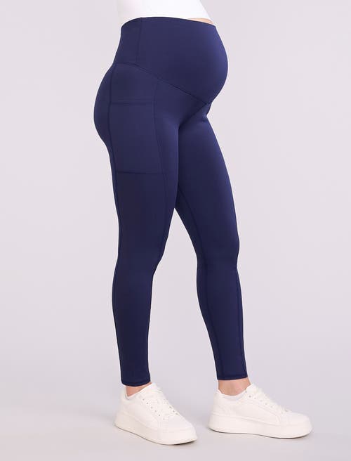 Motherhood Maternity Over The Belly Side Pocket Active Maternity Leggings In Blue