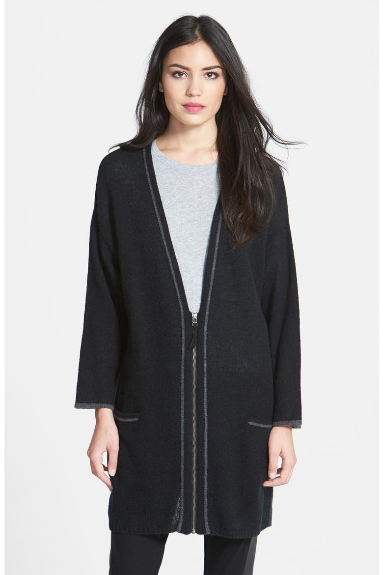 Cashmere Zip Front Cardigan, Main, color, BLACK/ CHARCOAL