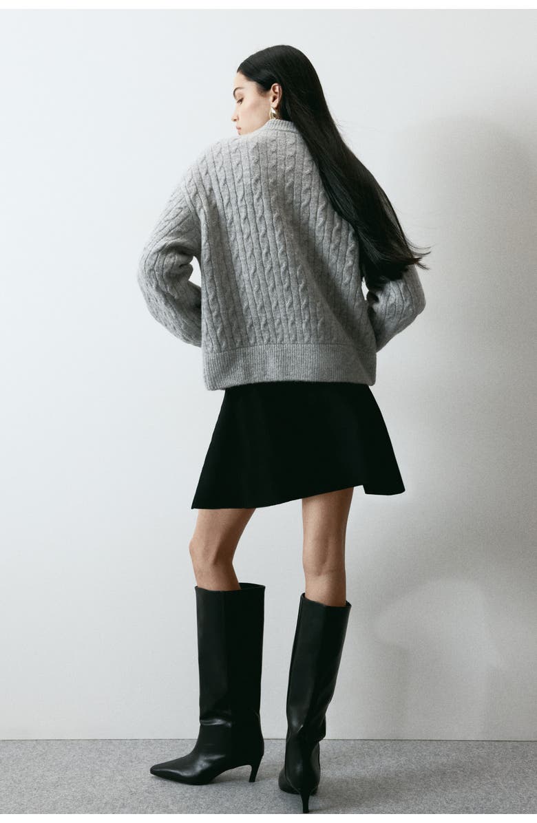 H&M Cable-knit Bomber Jacket, Alternate, color, Light Gray Melange