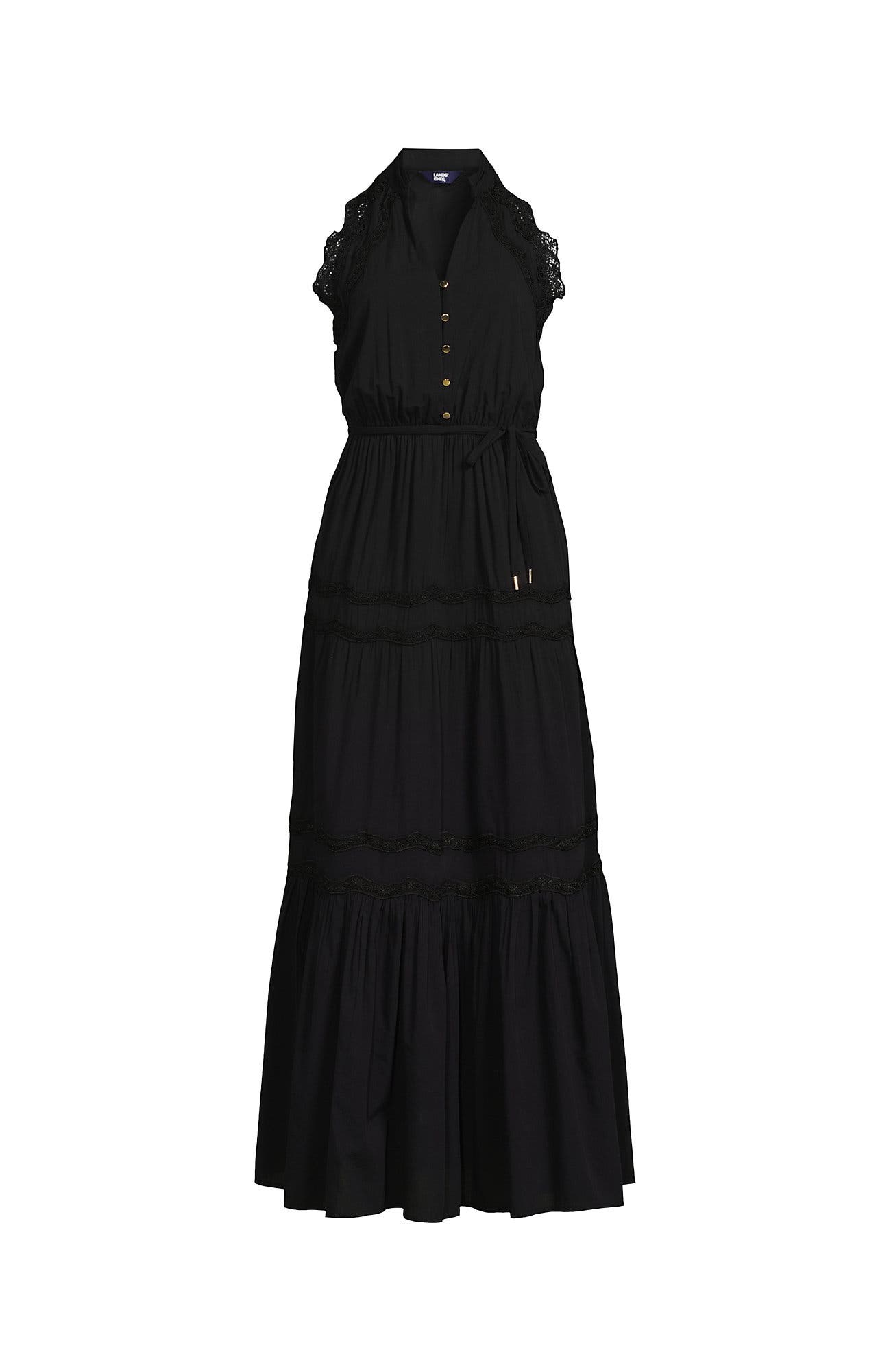 lands end halter dress Women's Cotton Voile Halter Tiered Maxi Dress