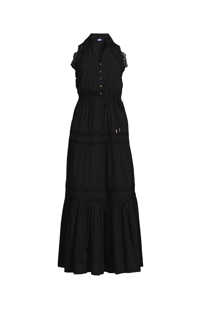 Lands' End Cotton Voile Halter Tiered Maxi Dress, Alternate, color, Black