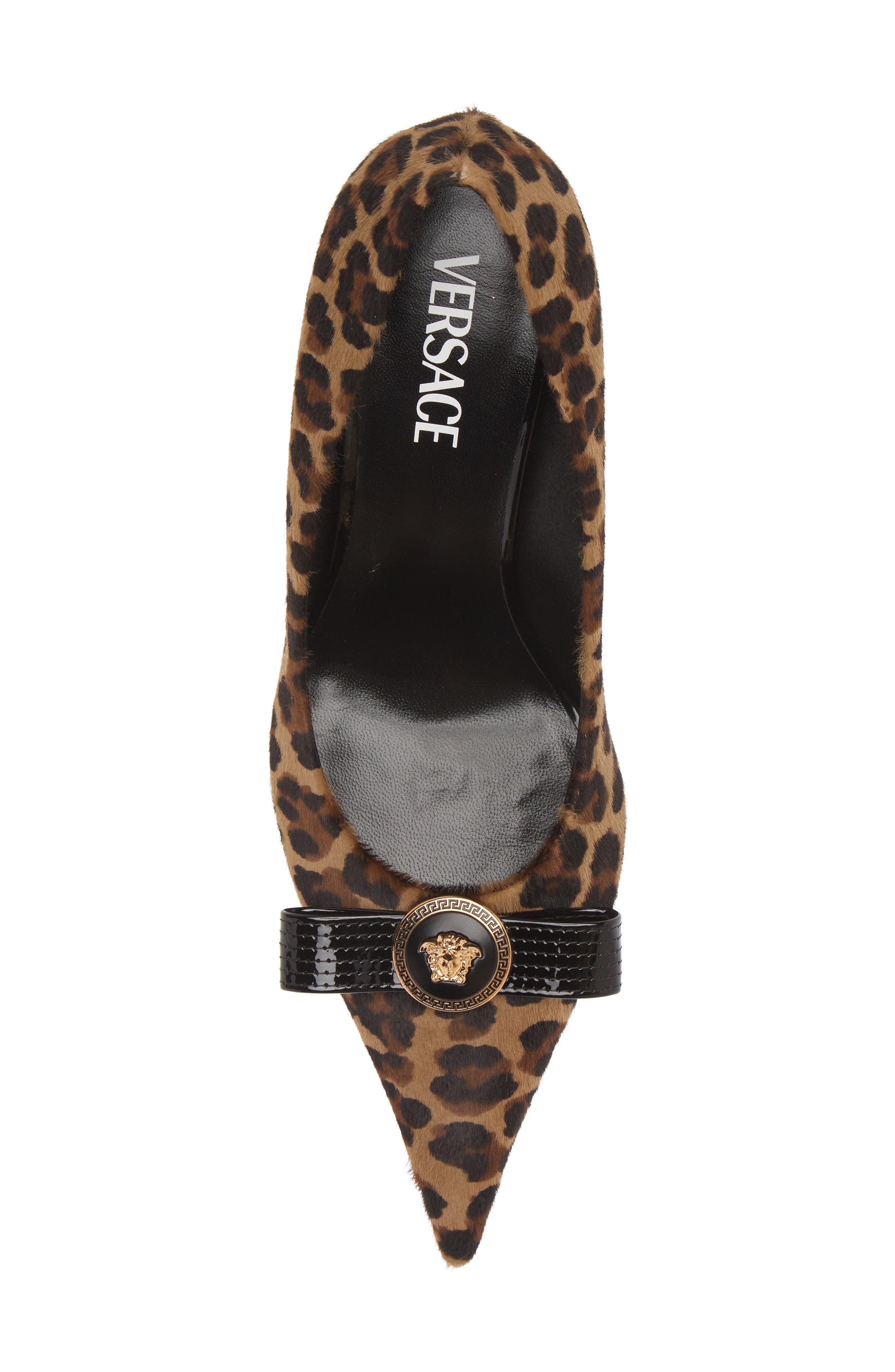 Versace Leopard Genuine Calf Hair Bow Pointed Toe Pump, Alternate, color, Brown Black Gold