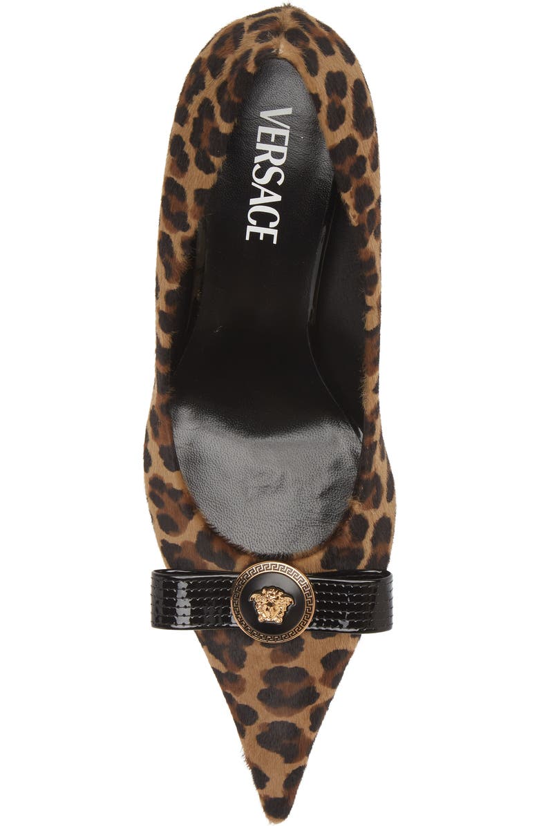 Versace Leopard Genuine Calf Hair Bow Pointed Toe Pump, Alternate, color, Brown Black Gold