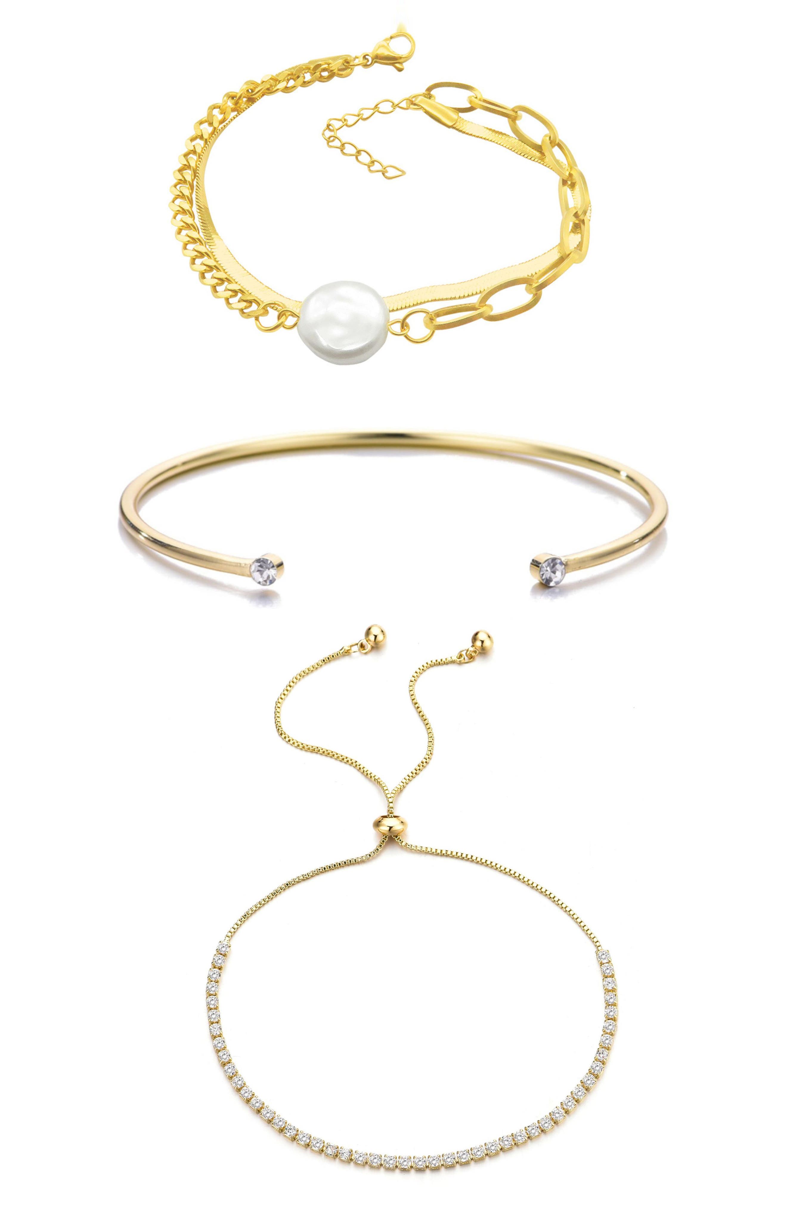 Adornia Set of 3 Crystal & Faux Pearl Bracelets