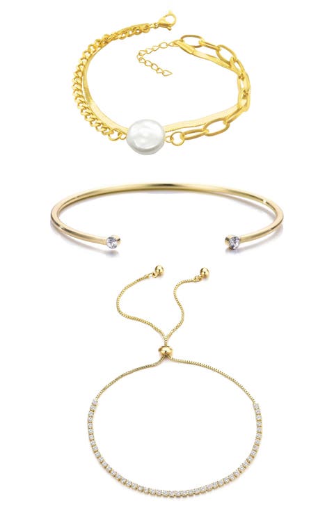 Set of 3 Crystal & Faux Pearl Bracelets