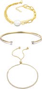 Adornia Set of 3 Crystal & Faux Pearl Bracelets