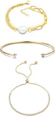 Adornia Set of 3 Crystal & Faux Pearl Bracelets