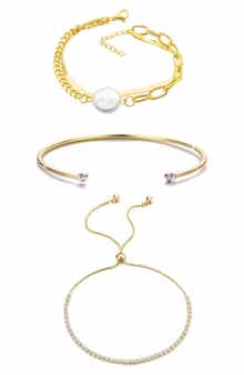 Set of 3 Crystal & Faux Pearl Bracelets