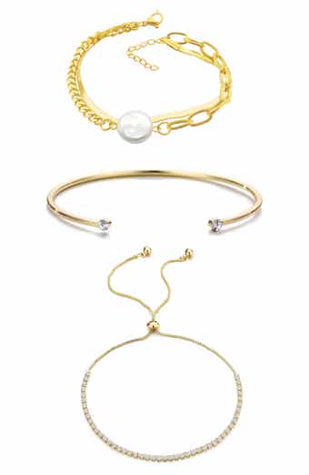 Set of 3 Crystal & Faux Pearl Bracelets