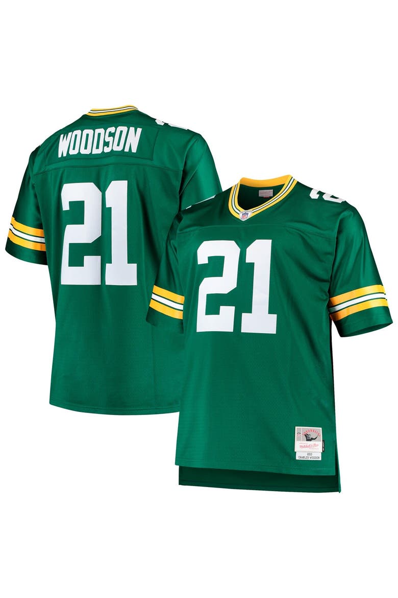 Men's Mitchell & Ness Charles Woodson Green Green Bay Packers Big & Tall 2010 Retired Player Replica Jersey, Main, color, Green