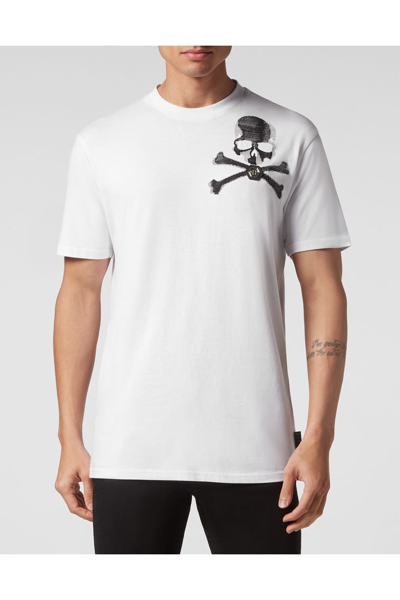 T-Shirt Round Neck Skull&Bones Men, Main, color, white