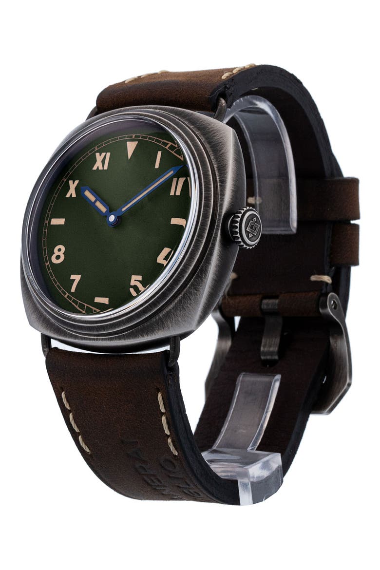 Panerai Preowned Radiomir California Leather Strap Watch, 45mm, Alternate, color, GREEN