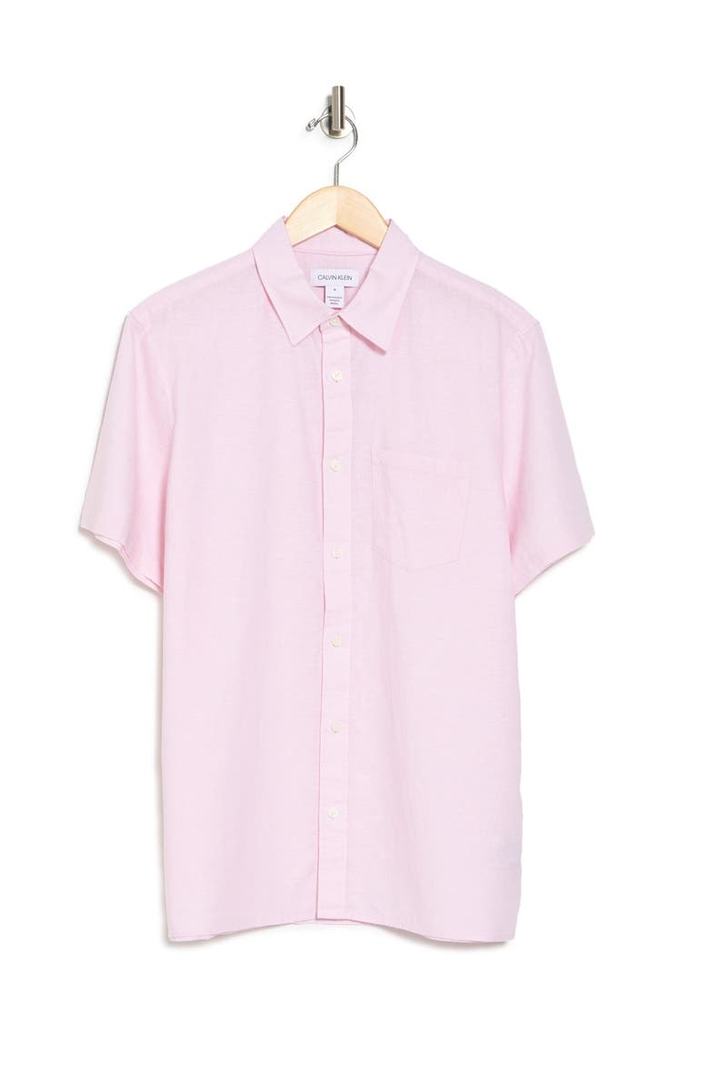 Calvin Klein Short Sleeve Stretch Linen Shirt, Alternate, color,
