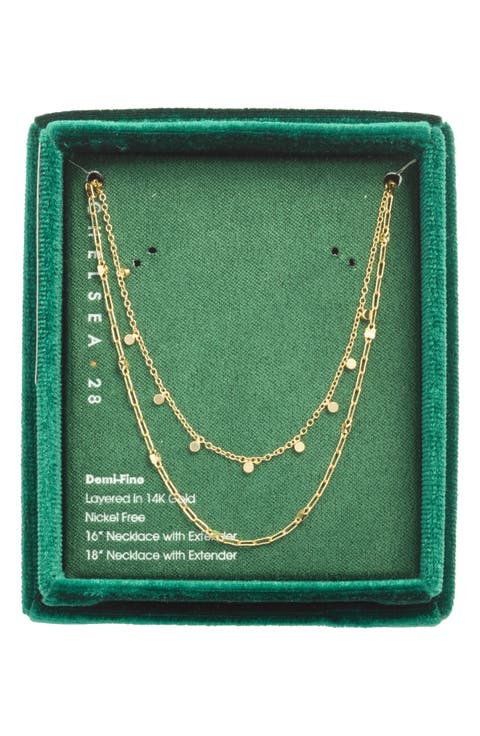Gift Boxed Layered 14K Gold Plate Chain Necklace