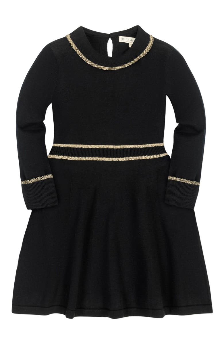 Hope & Henry Girls' Organic Ruffle Collar Sweater Dress, Toddler, Alternate, color, Black With Gold