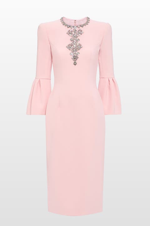 Margoni Bell-Sleeve Embellished Midi Dress