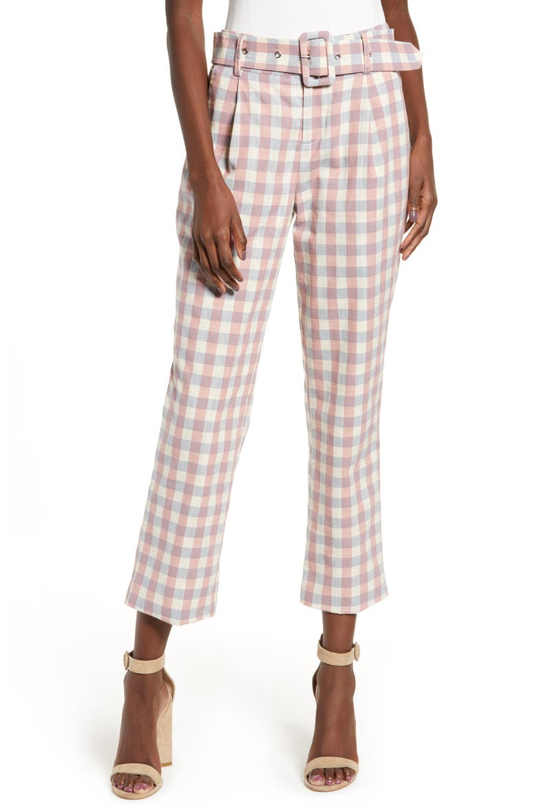 Gingham Check Belted Trousers, Main, color, MULTI
