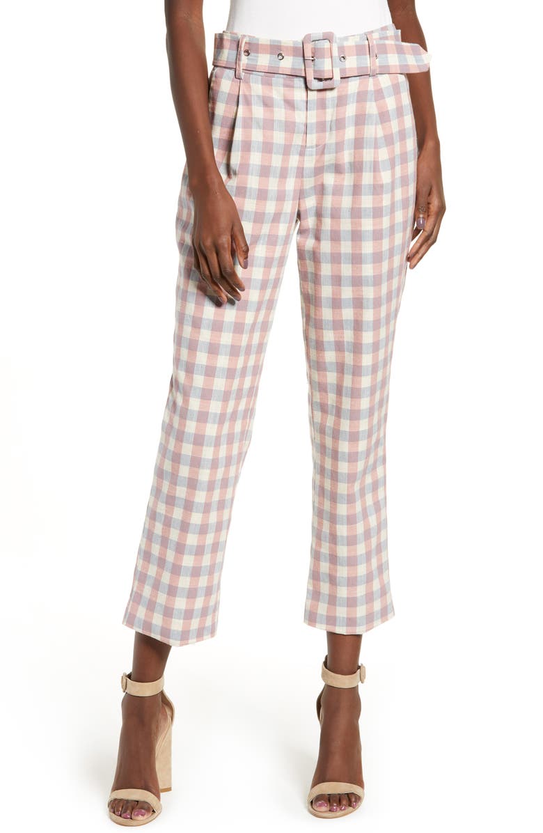 English Factory Gingham Check Belted Trousers, Main, color,