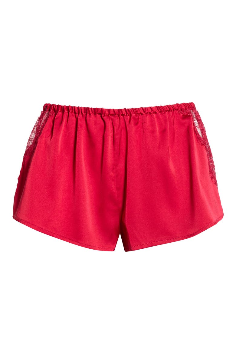 Confidence Eyelash Lace Trim Satin Shorts, Alternate, color, RED