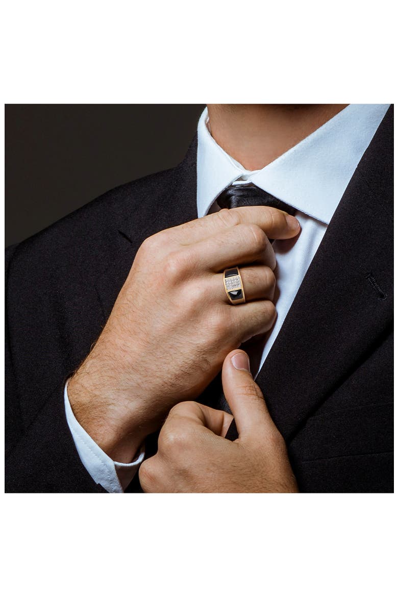 Men's Black Onyx & Diamond Square Ring, Alternate, color, BLACK