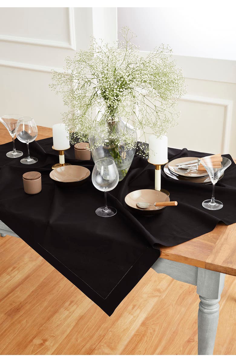 Solino Home Cotton Linen Hemstitch Table Throw, 52" x 52" Inch, Alternate, color, Black