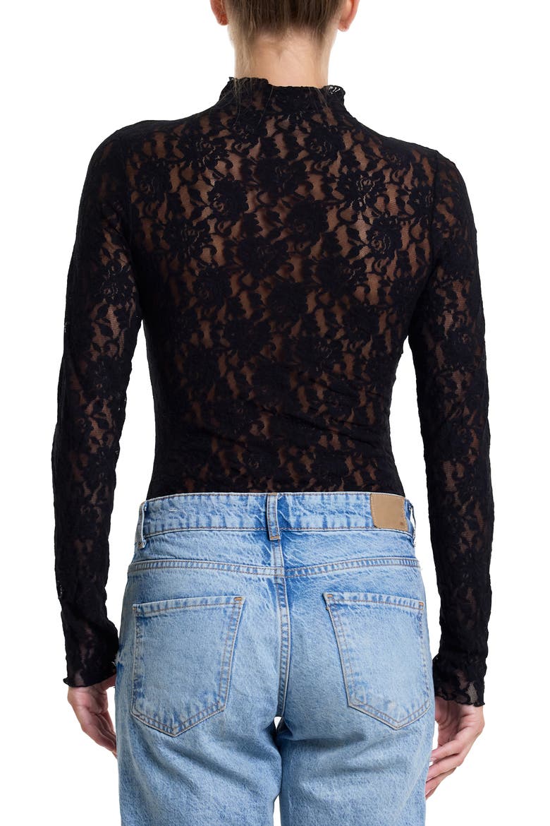 Signature Lace Mock Neck Teddy, Alternate, color, BLACK
