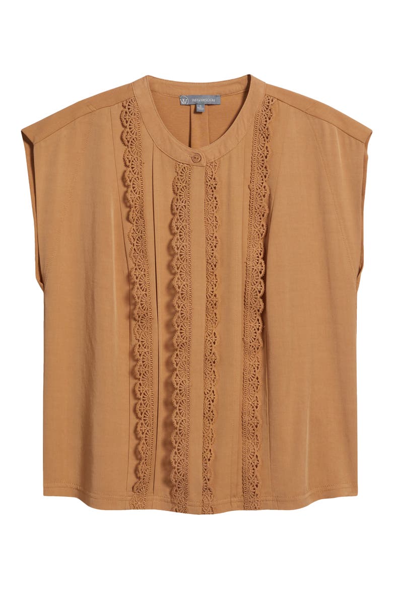 Embellished Cap Sleeve Button-Up Shirt, Alternate, color, GOLDEN SUGAR