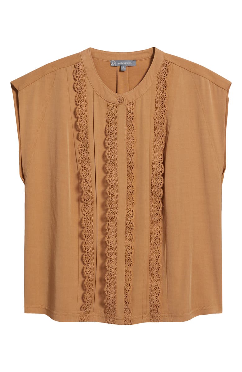 Wit & Wisdom Embellished Cap Sleeve Button-Up Shirt, Alternate, color, Golden Sugar