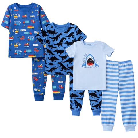 Kids 3 Pack Pajamas Toddlers and Boys Snug Fitted Short Sleeve Sleepwear Sets
