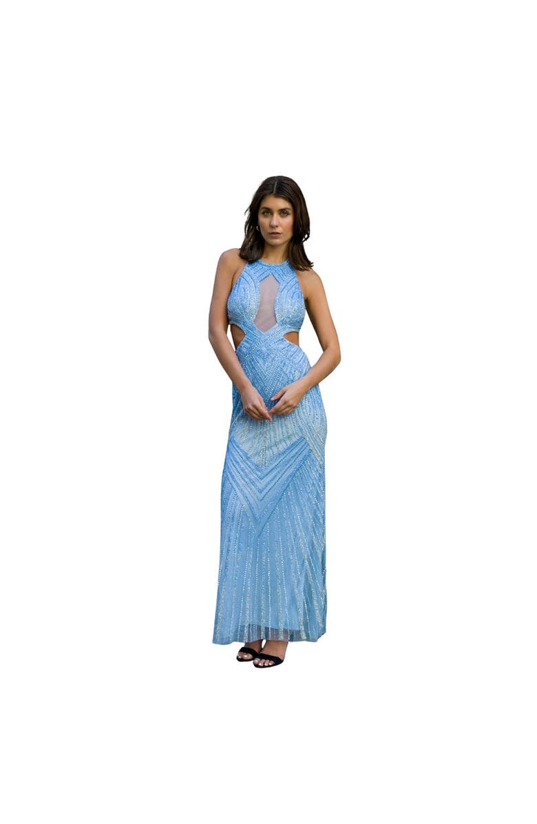 LARA New York Halter Neck Beaded Dress with Cutouts, Main, color, Periwinkle