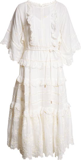 Zimmermann Acacia Embroidered Semisheer Ramie Midi Dress