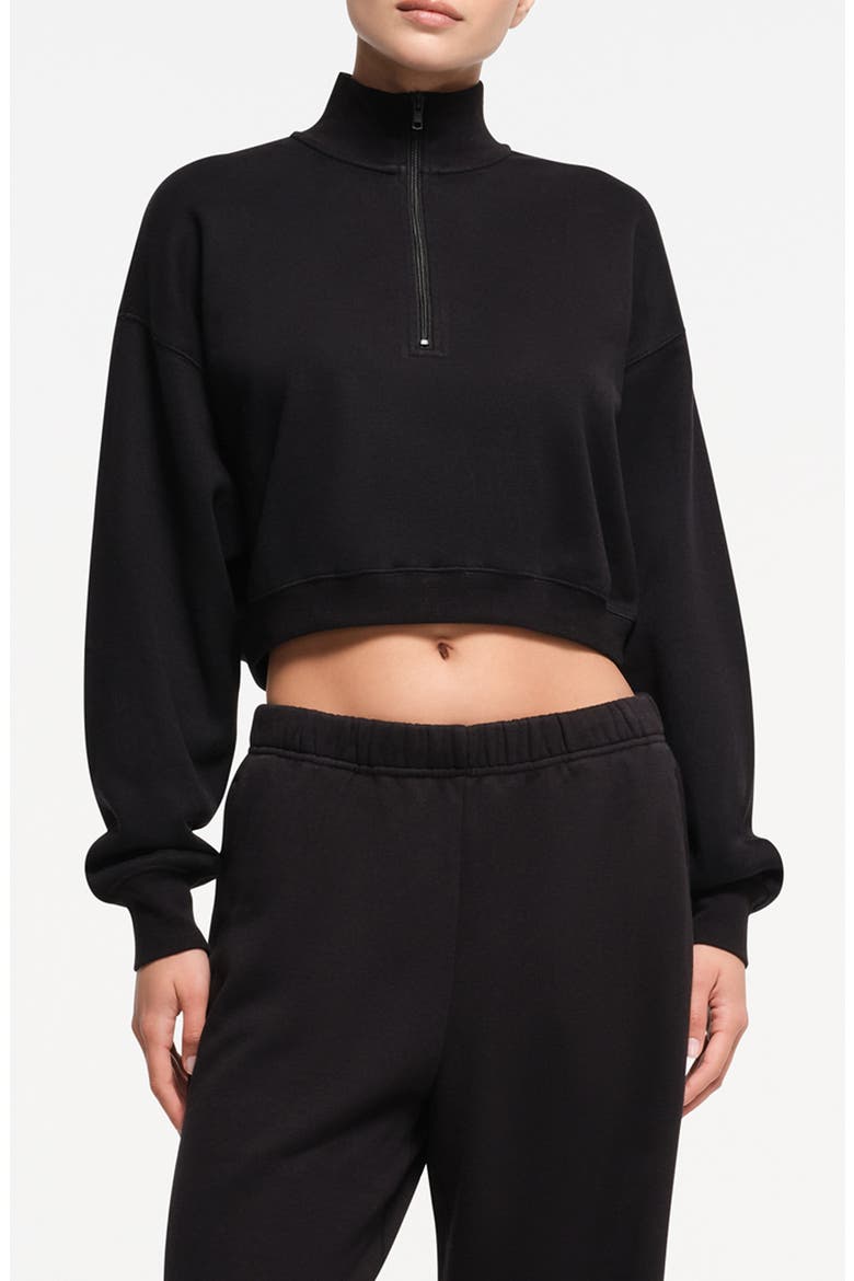 Half Zip Crop Cotton Fleece Blend Sweatshirt, Main, color, ONYX