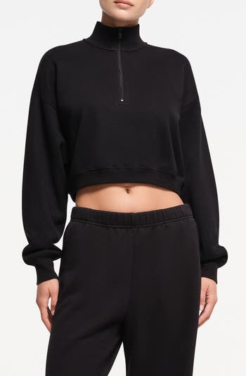SKIMS Half Zip Crop Cotton Blend Fleece Sweatshirt | Nordstrom