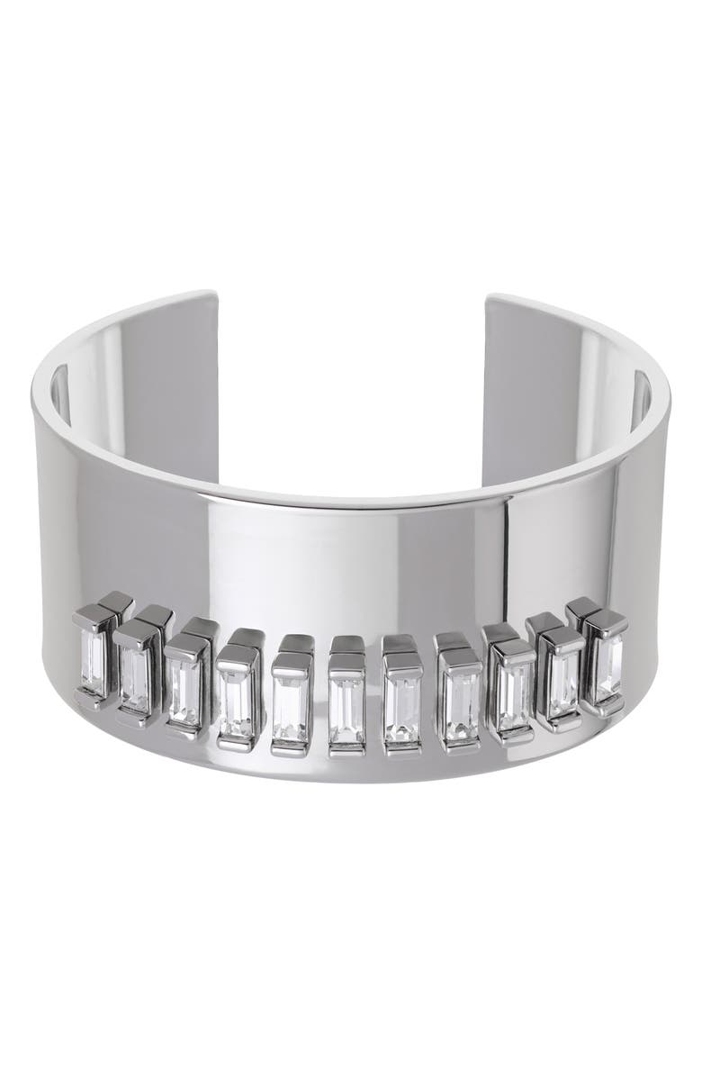 Reiss Lyra Linear Crystal Cuff Bracelet, Main, color, Silver Tone / Clear Crystal
