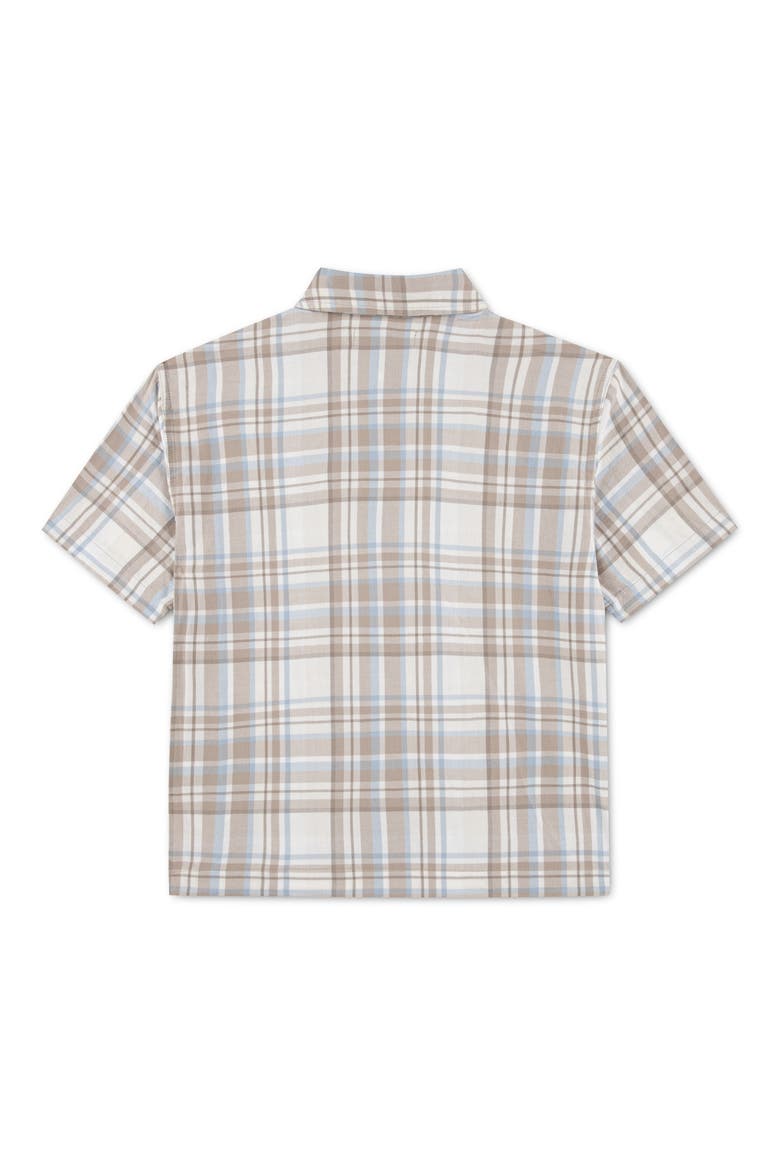 Kids' Boxy Fit Plaid Short Sleeve Cotton Button-Up Shirt, Alternate, color, SIMPLY TAUPE