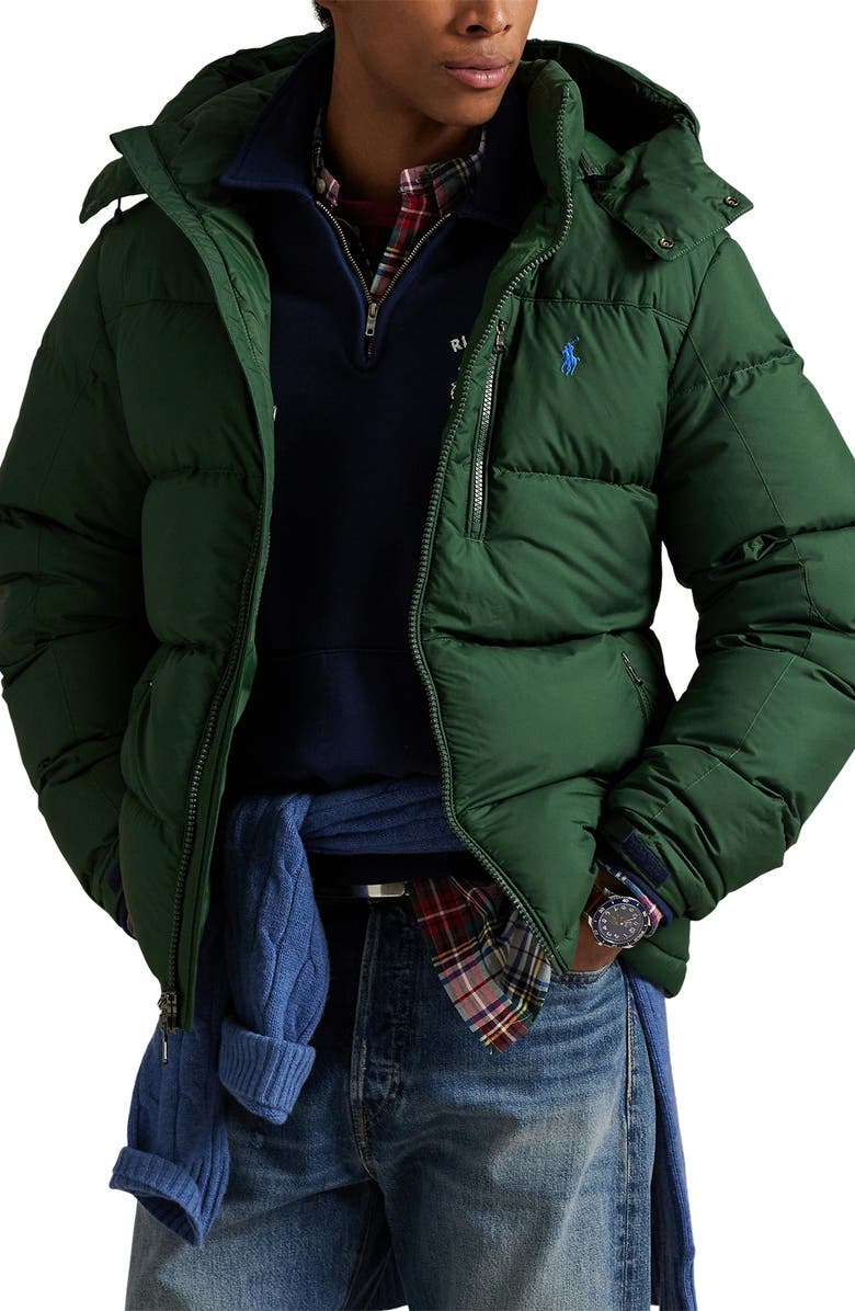 Polo Ralph Lauren The Gorham Down Jacket with Removable Hood, Main, color, Bottle Green
