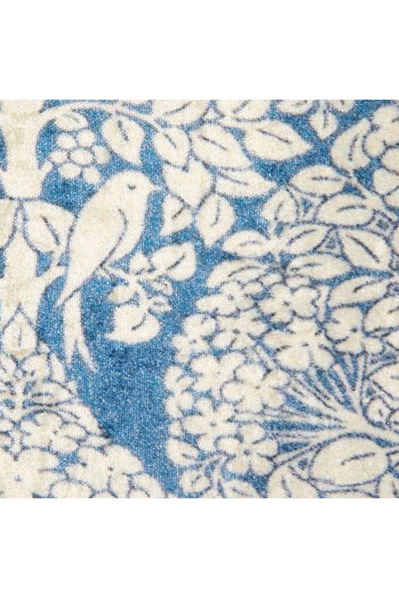 Cotton Blend Velvet Printed Pillow with Pattern and Tassels, Blue and Cream, Alternate, color, Blue