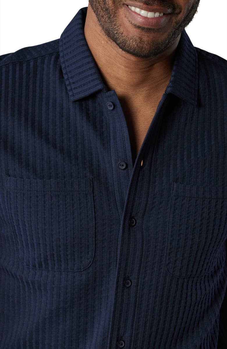 The Normal Brand Getaway Short Sleeve Knit Button-Up Shirt, Alternate, color, Navy