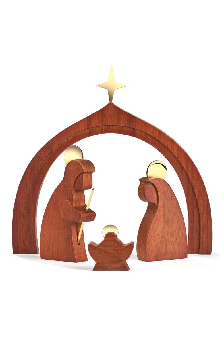 Wood 4-Piece Holy Family Nativity Scene, Main, color, BROWN