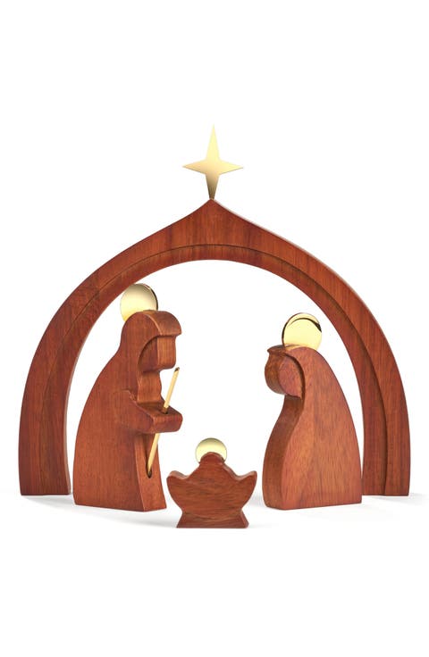 Wood 4-Piece Holy Family Nativity Scene