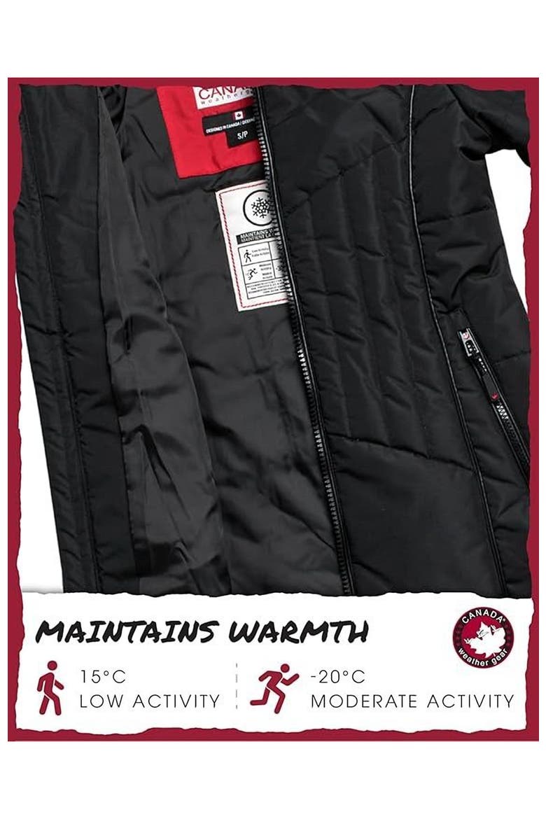 Women's Long Puffer Jacket with  Faux Fur Trim, Alternate, color, Black
