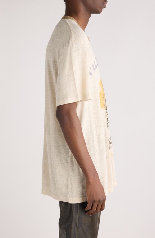 Shop Isabel Marant Honore Linen Graphic T-shirt In Ecru/sand