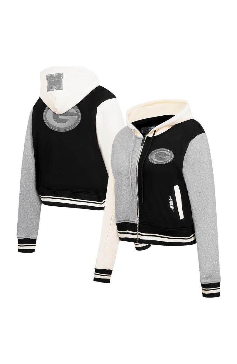 PRO STANDARD Women's Pro Standard Gray Green Bay Packers Reverse French Terry Colorblock Full-Zip Hoodie, Main, color, 
