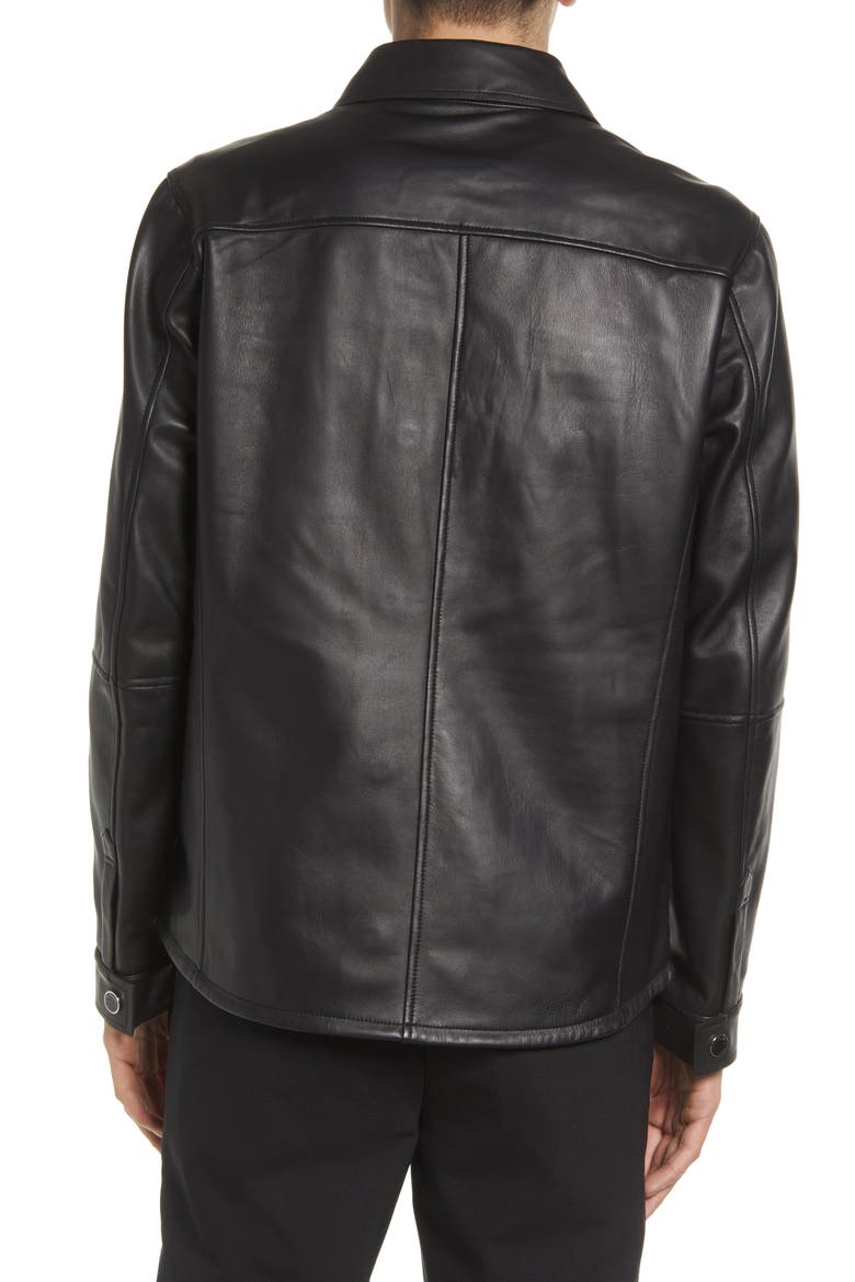 Men's Leather Shirt Jacket, Alternate, color, BLACK