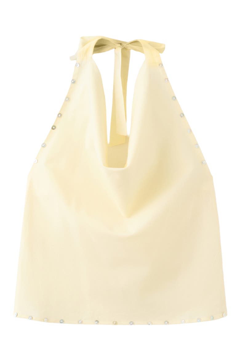 Button Trim Halter Cotton Top, Main, color, PASTEL YELLOW