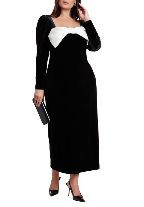 Velvet Maxi Dress With Bow (Plus)