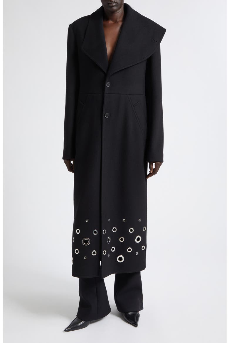 Alix Grommet Eyelet Wool Melton Coat, Alternate, color, BLACK