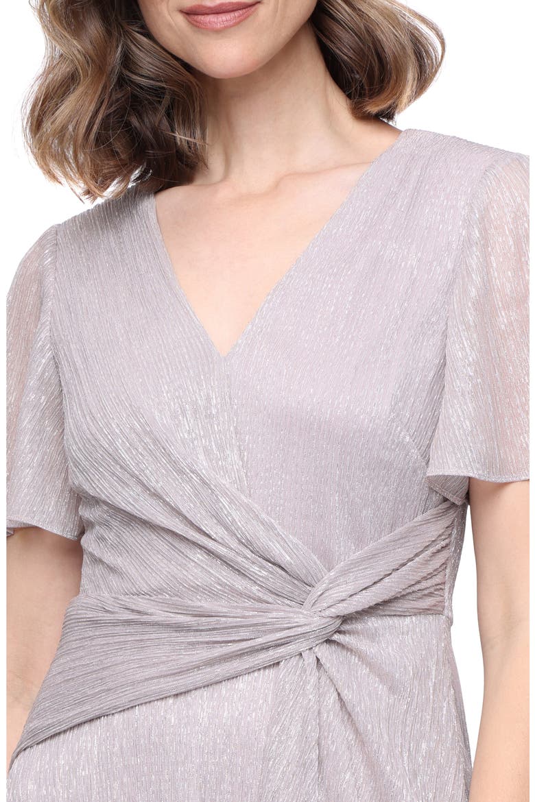 Knot Front Metallic Cocktail Dress, Alternate, color, PEARL