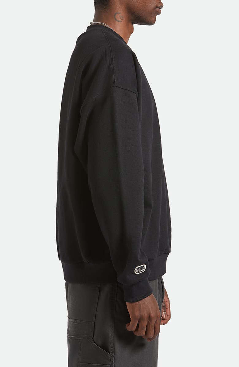Brixton Oversize Logo Embroidered Cotton Fleece Crewneck Sweatshirt, Alternate, color, Black